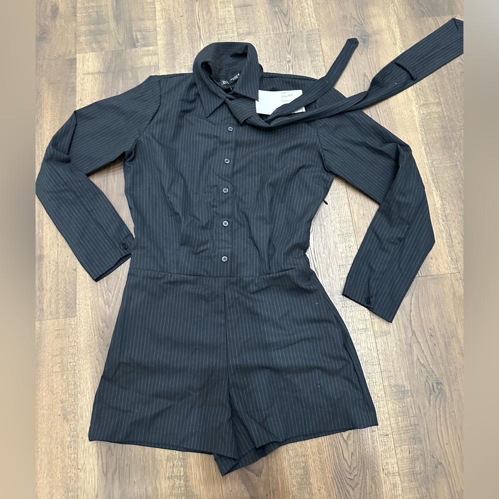 Zara Charcoal Pinstripe Jumpsuit